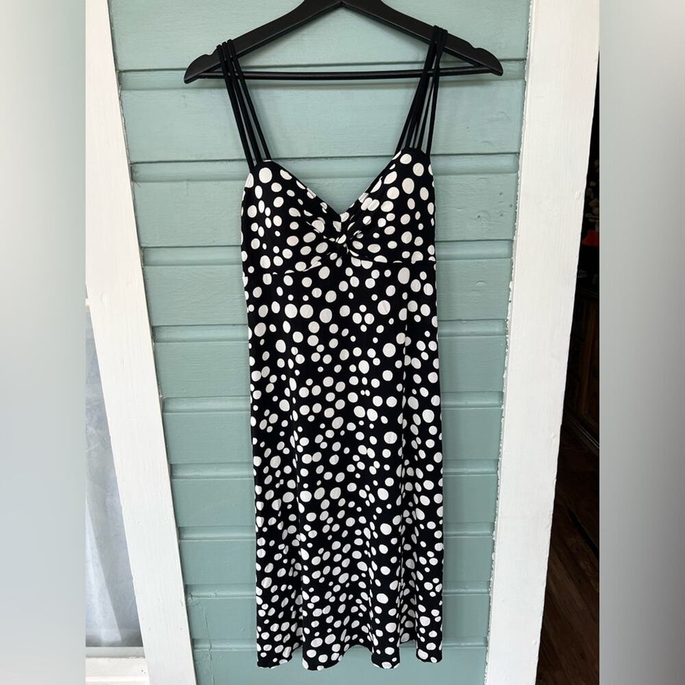 Vintage Y2K feraud polka dot dress black and white stretchy knit knee length